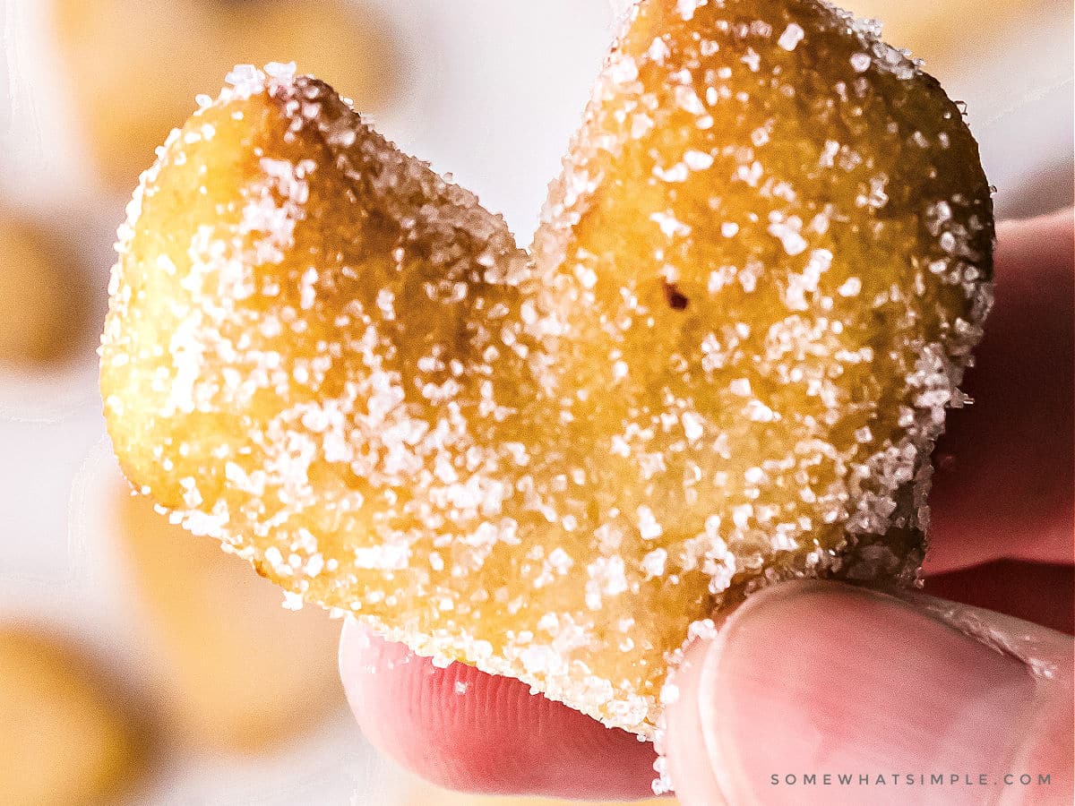 close up of a sugars heart-shaped donut