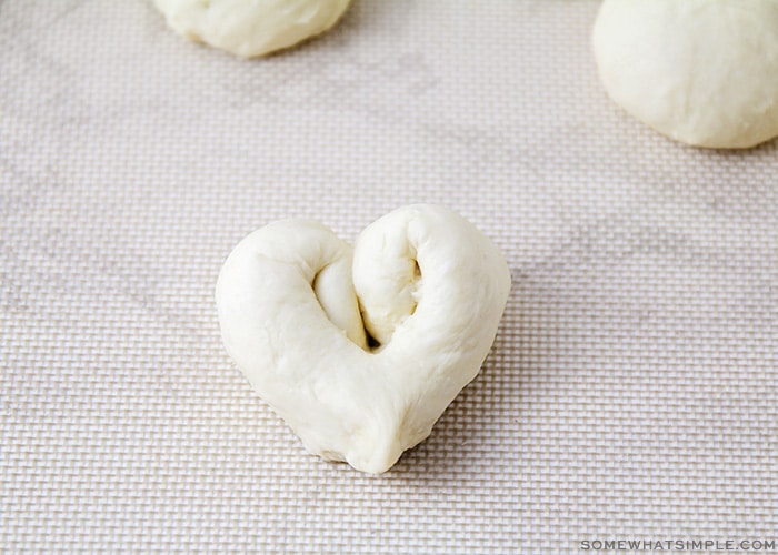 dough that has been formed into the shape of a heart