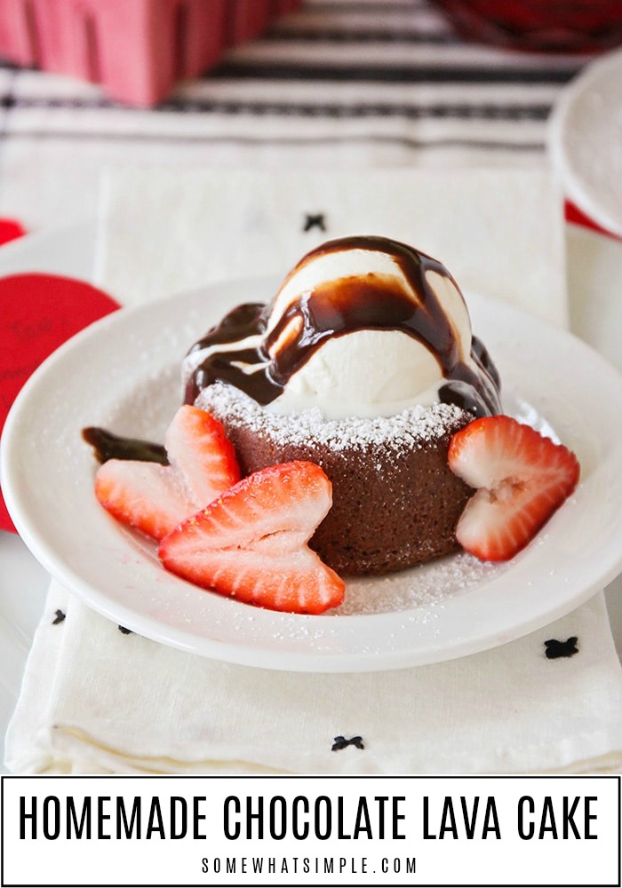 Simple, classy and totally delicious, this chocolate molten lava cake recipe is perfect for any special occasion, but easy enough for every day. Add in a few heart-shaped strawberries and this easy dessert recipe is perfect for an anniversary celebration or other romantic occasion. via @somewhatsimple