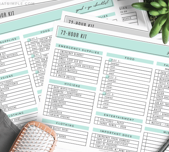 pages from a 72 hour kit printable list