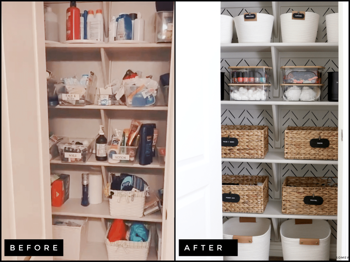 bathroom storage closet before and after