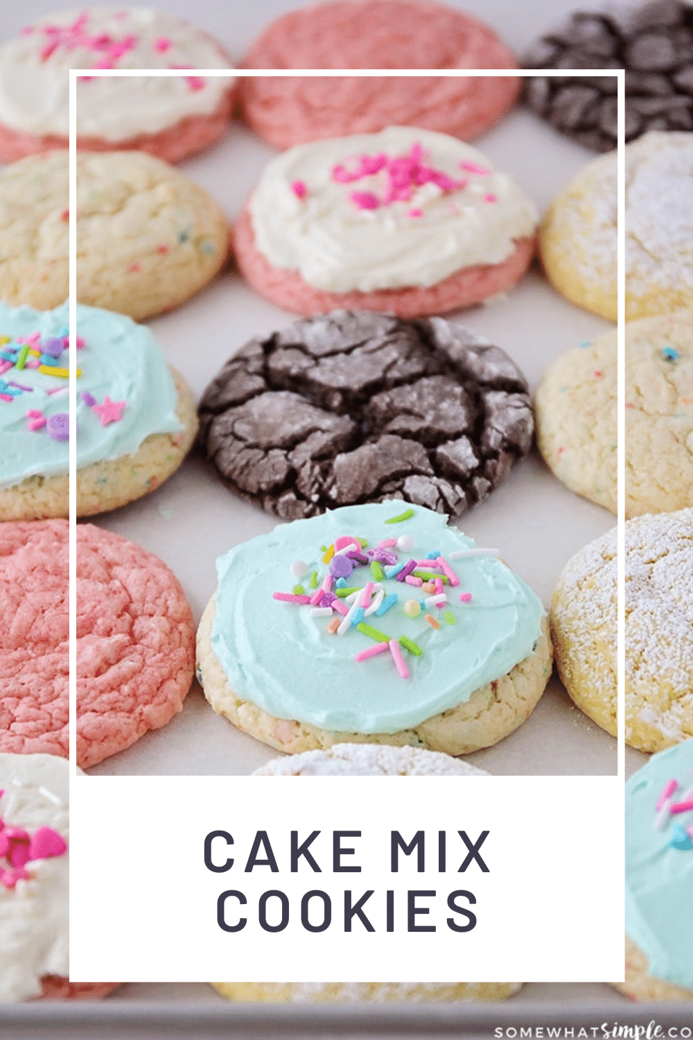Cake mix cookies are soft and chewy and super delicious! Plus, they only require 3 ingredients making them essentially a no-fuss fantastic treat. This cookie recipe is so easy, it'll look and taste like you've been in the kitchen all day but they will only take you minutes to make. With 10 different flavors to choose from, you're going to find one you love! via @somewhatsimple
