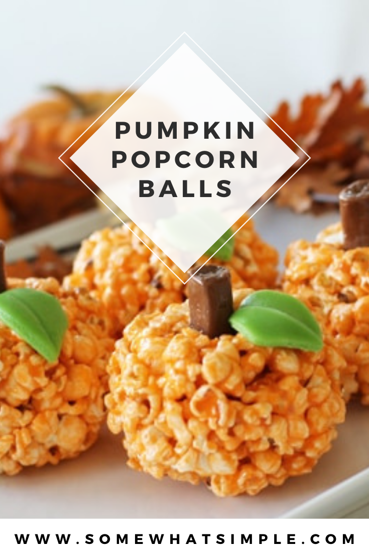 These easy Halloween Popcorn Pumpkin Balls are a fun little treat that are perfect for any fall party! via @somewhatsimple